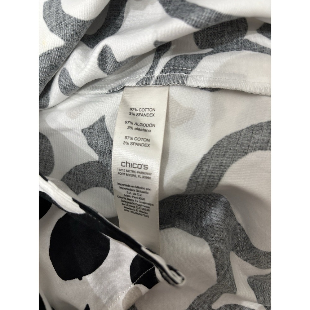 CHICOS Wmn Button TOP 3/4 Cuffed Sleeve BLACK White Beige Circles Sz 3 ( 16 Xl) - Picture 10 of 12
